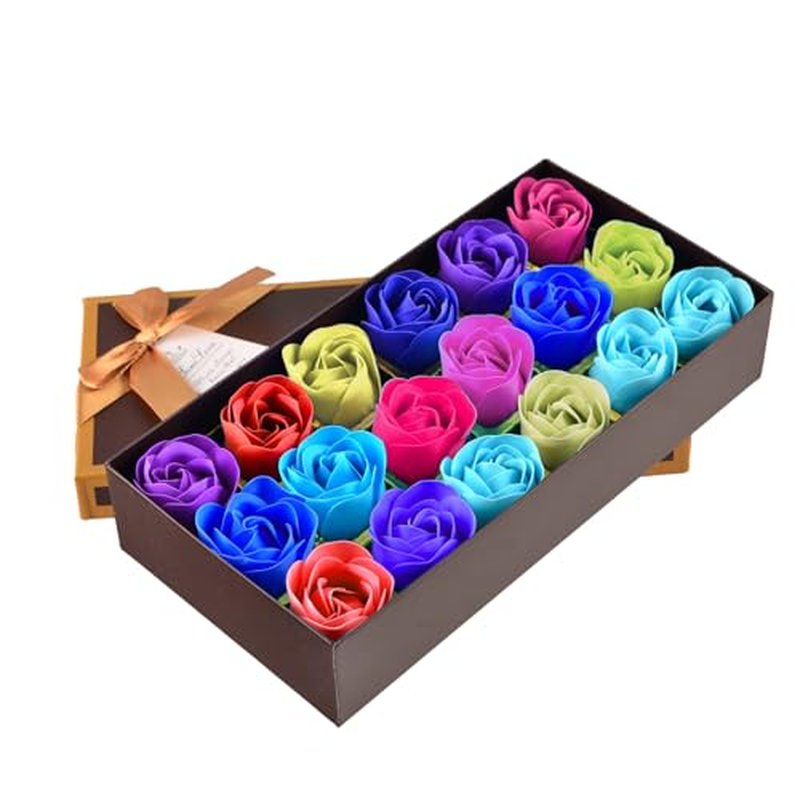 Little World Bath Soap Rose Flower - Floral Scented Rose Petals for Bath, Petals Body Soap in Gift Box for Valentine's Day, Anniversary, Birthday, Mothers Day Gifts for Her (18 Pcs Colorful)