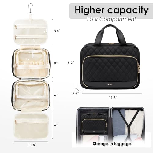 MDODO Black Hanging Toiletry Bag for Women Travel Organizer with 5 Compartments