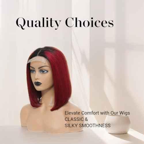Burgundy Bob Wig Human Hair Closure Wigs Human Hair Wear and Go Glueless Wig 14 Inch HD Lace Closure Short Wig Human Hair 180% Density 18A Grade Triple Lifespan than Regular Virgin Hair Colored #1B99J