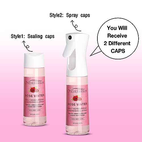 Orientfashion Moisturizing Refreshing Spray for Locs- Rose Water Hair Scalp Moisturizer, Castor Oil- Natural Loc Care and Maintenance (Rose, 10 Fl oz)