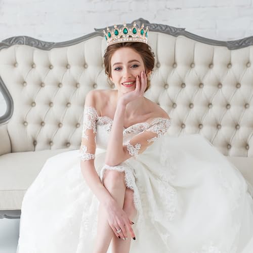 Green Crystal Rhinestone Crown Tiara for Women