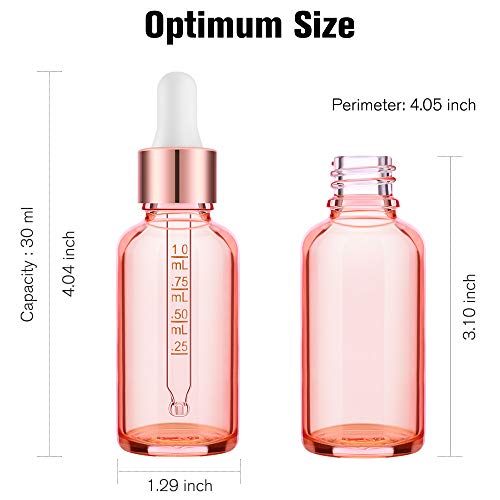PrettyCare 4 Pack 1oz Rose Glass Dropper Bottles Essential Oils