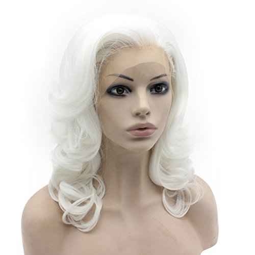 MX angel Shoulder Length Wavy White Lace Front Costume Party Wig