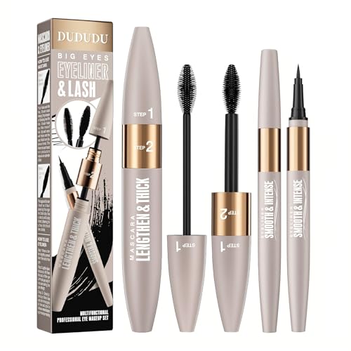 2-in-1 Mascara & Eyeliner Set, 24HR Waterproof Black