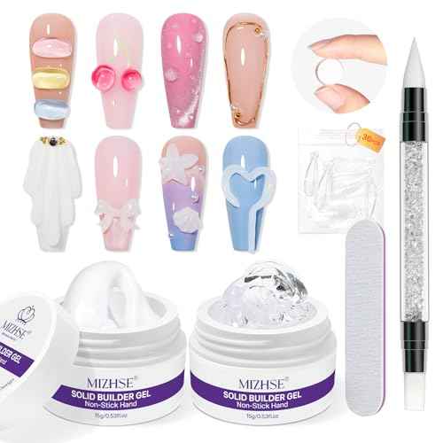 MIZHSE Solid Builder Gel for Nails, Non-Sticky Clear and White 3D Nail Art, Sculpting Building Hard Gel with Dual Form Silicone Pen for Carving Patterns Decoration Nail Art Manicure Home DIY