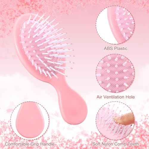 Meanplan 6 Pcs Mini Hair Brush Bulk with Bow Travel Detangling Brush Pink Coquette Small Hairbrush for Dry and Wet Hair Women Gift for Christmas Stocking Stuffers Party Favors(Pink)