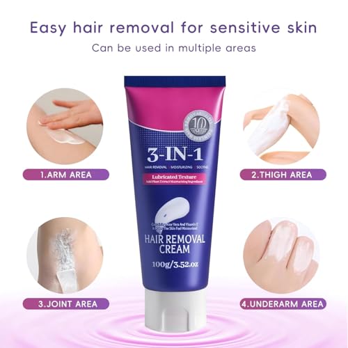 Feisou Painless Hair Removal Cream 72oz with Aloe Vera & Vitamin E for Sensitive Skin - Long-Lasting Depilatory for Face & Body