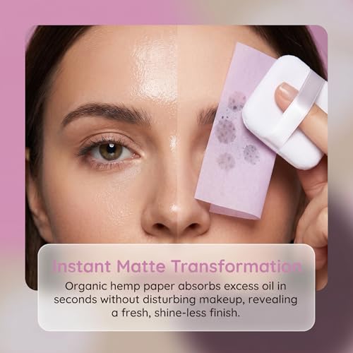 Oil Blotting Papers for Face with Mirror & Puff - Shine Control, 100 Sheets