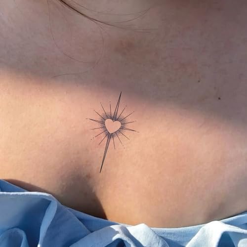 Cyber Heart Temporary Tattoo Set – Liquid Metal Thorn & Starburst, 7–14 Days