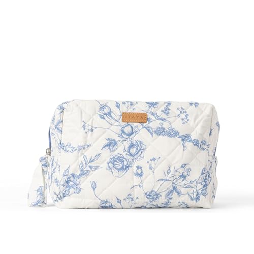 Staya Quilted Cosmetic Pouch ? Makeup Bag for Women, Travel Makeup Bag, Small Makeup Bag, Quilted Cosmetic Bag for Skincare, Toiletry Bag Women and Makeup Pouches (Coastal Grandma)