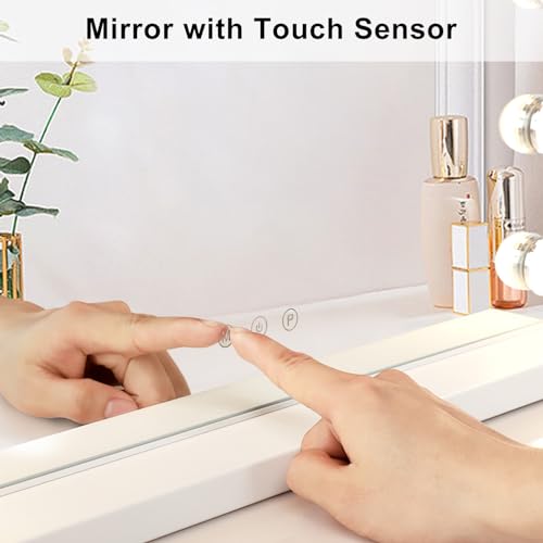 Depuley Vanity Mirror with Lights, 23In Hollywood Large Lighted Makeup Mirror with Smart Touch Control Screen & USB-Powered 15 Dimmable LED Lights for Dressing Room, Bedroom, Tabletop, White