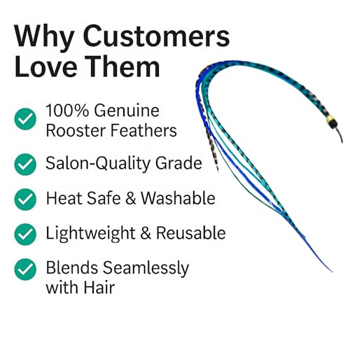 Feather Hair Extensions - Ocean Blue & Aqua Mix, 5 Pack, 7-10 Inches