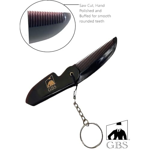 GENTS Mustache and Beard Styling Comb, pocket sized (Keychain Folding Beard Comb, 3 Pack)