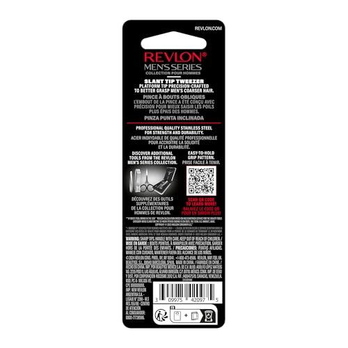 Revlon Men's Precision Slant Tip Tweezers - Stainless Steel Non-Slip Grip