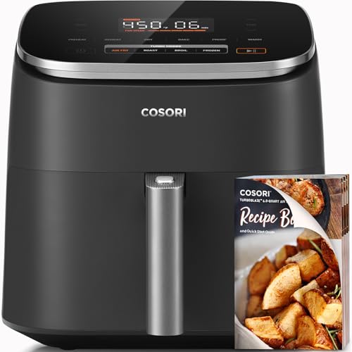 COSORI Air Fryer 9-in-1, Compact & Large 6 Qt, 5 Fan Speeds with 450F for Crispy, 95% Less Oil, 100+ In-App Recipes with Nutrients, Fast Roast, Bake, Dehydrate, Reheat, Frozen, Broil, Proof, Gray