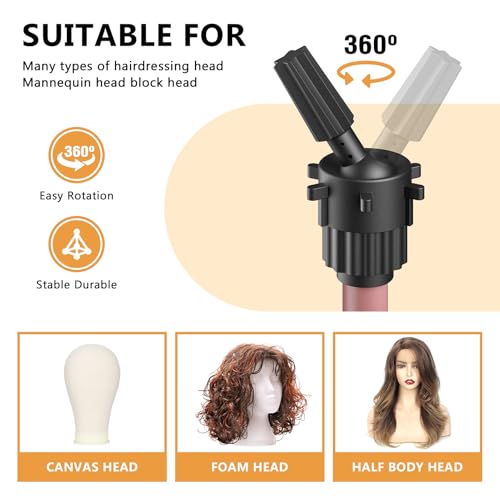 Pink Adjustable Wig Head Stand 50 Inch Tripod for Salon & Styling