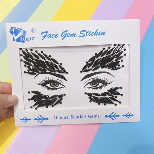 Black Rhinestone Face Jewels | Festival Body Gems Sticker