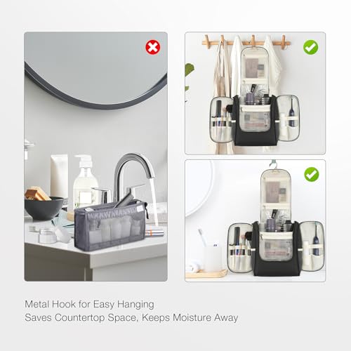 MULISOFT Travel Toiletry Bag for Women & Man, Extra Large Toiletry Bag, Portable Hanging Toiletries Bag, Water Resistant Dopp Kit for Toiletries, Cosmetics, Big Comparment Travel Makeup Bag, Black