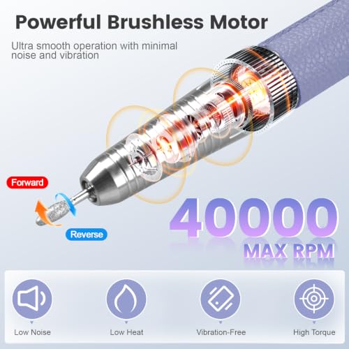 HoMove Purple 40,000RPM Professional Brushless Nail Drill Cordless