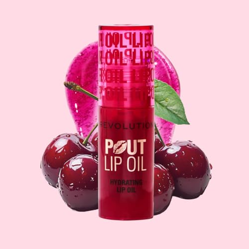 Revolution Pout Lip Oil Cherry Red - High-Shine Nourishing Tinted Oil