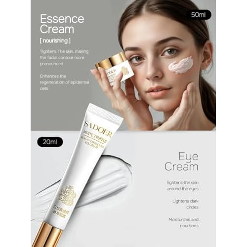 SADOER White Truffle Skincare Set for Women, 6-Piece Facial Care Routine with Cleanser, Toner, Lotion, Cream, Eye Cream & Sleep Mask, Hydrating Nourishing Beauty Gift Set