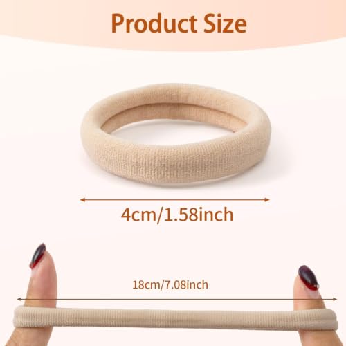Bessrung 100PCS Beige Seamless Elastic Hair Ties - No Damage, Strong Hold for Women & Girls