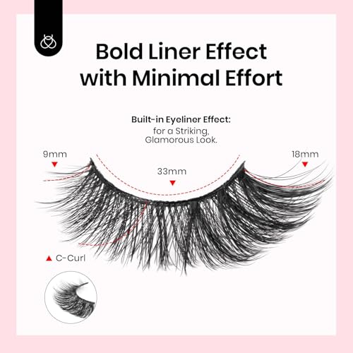 Beetles False Eyelashes Fluffy Cat Eye 7 Pairs Strip Lashes 9-18mm Length Wispy Volume Lashes C Curl 3D DIY Fake Eyelashes with Tweezer Milk Chocolate (SCM001, 9-18mm)