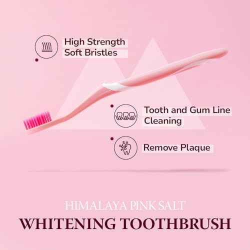 HIMALAYA PINKSALT Natural Toothbrush - Medium Toothbrushes for Adults, Plaque Remover for Teeth, Tapered Bristles Gentle on Teeth and Gum, Deep Clean Toothbrush
