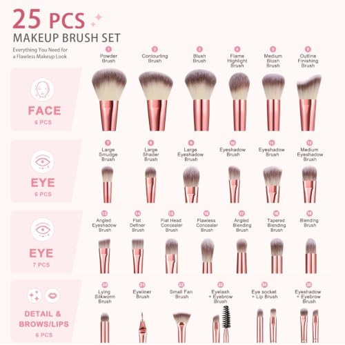 HGHDBT Pink Makeup Brushes Set - 70Pcs Professional Foundation & Eye Brush Kit in Case