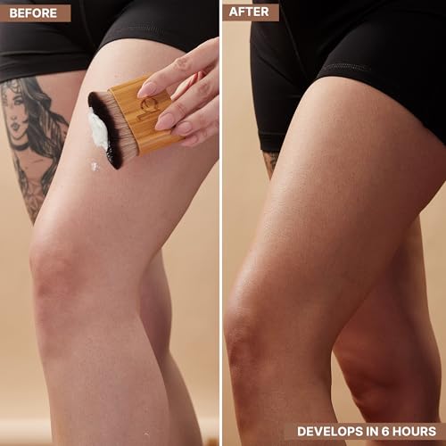 Self Tanner and Kabuki Brush - Made with Natural & Organic Ingredients, Moisturizing Self Tanning Lotion with Aloe Vera & Coconut for a Natural Glow, Streak-Free Fake Tan