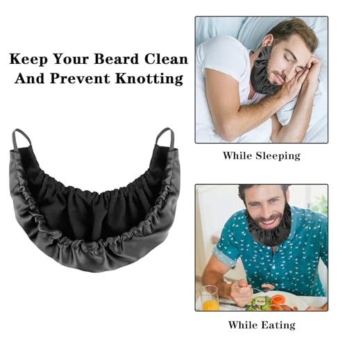 Beard Bonnet Beard Bandana for Men Facial Hair Beard Bib Adjustable Beard Guard Cover Mens Bedtime Apron Cap Double Layer (Black)