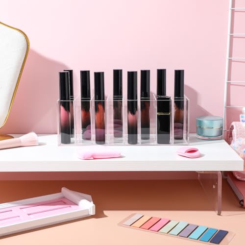 24-Slot Acrylic Lipstick Organizer - Transparent Makeup Storage Case for Lip Gloss Brushes and Cosmetics - Stylish Desktop Display Rack