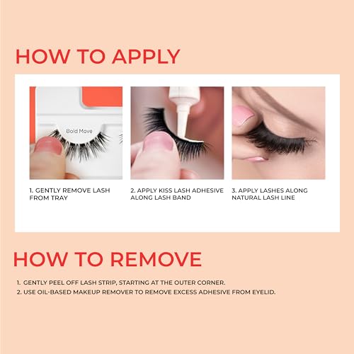 KISS My Lash But Bolder, False Eyelashes, Big Personality', 14 mm, Includes 1 Pair, Contact Lens Friendly, Easy to Apply, Reusable Strip Lashes, Glue-On (Pack of 2)