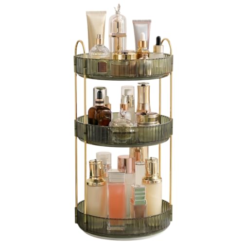 Satpurush 3-Tier Clear Green Rotating Makeup Organizer for Vanity & Bathroom