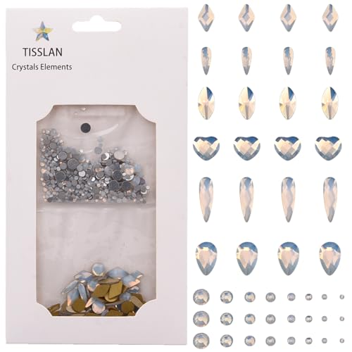 Nail Rhinestone Crystal Gems Set - 60pcs Opal + 480pcs Round