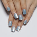 Stbisen M02-Aurora Mist Light Blue Press On Nails – Short Cat Eye Square 30pcs