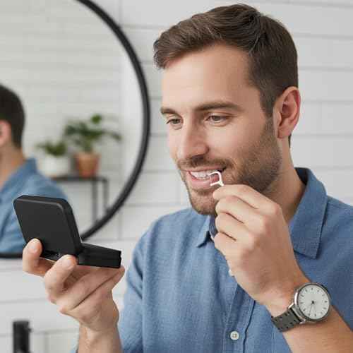 2Pack Dental Floss Portable Case with Mirror,Refillable Portable Floss Pick Holder Container,Small Floss Dispenser for Travel, Dates,Dinners and Hotels(Black)