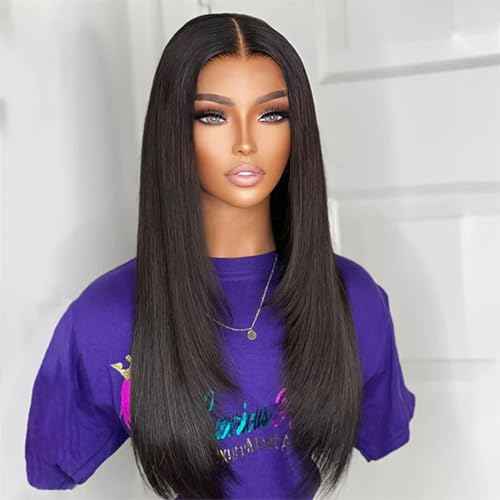 ISEE Hair Straight Glueless Wigs Human Hair Pre Plucked Pre Cut HD Lace 7x5 Layered Wig Face-Framing 180% Density Lace Front Wig Human Hair For Beginners 3 Second To Wear 22 Inch