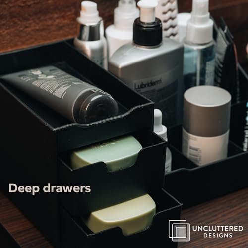 Large Black Vanity Organizer with Drawers - Bathroom Storage