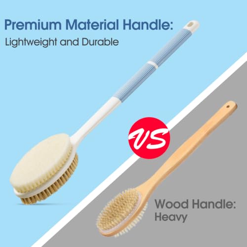 Backsci Blue Back Scrubber with Long Anti-Slip Handle – Exfoliating Brush (Stiff + Soft Bristles)