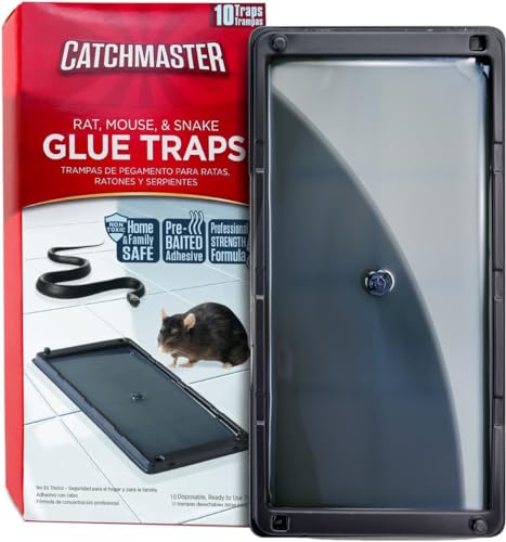 Catchmaster Glue Mouse Traps Indoor for Home 10PK, Bulk Traps for Mice and Rats, Pre-Baited Adhesive Plastic Trays for Inside House, Snake, Lizard, Insect, & Spider Traps, Pet Safe Pest Control