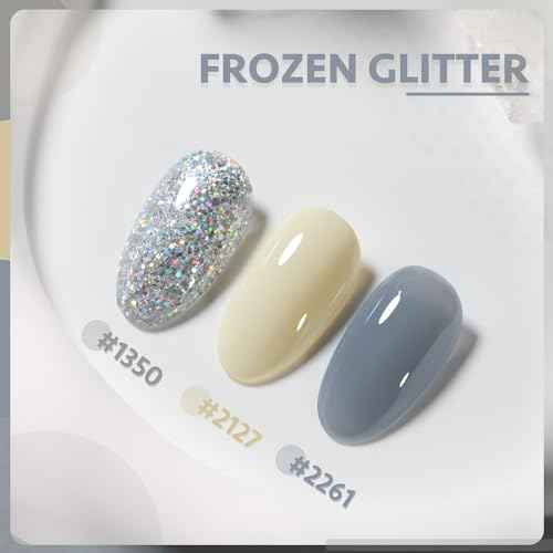 GAOY Gel Nail Polish Kit, 3 Colors 16ml Blue White Silver, Sheer Soak Off UV Gel Polish Set - Frozen Glitter