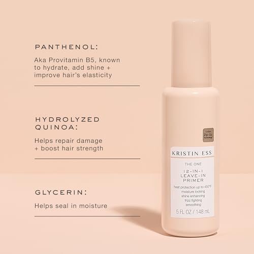 Kristin Ess 12-in-1 Leave-In Conditioner & Heat Protectant Spray ? Heat Protection 450¡ÆF, Anti-Frizz Detangler, Color Safe Heat Protectant for Blow Dry & Flat Iron, Dry Damaged Hair Repair