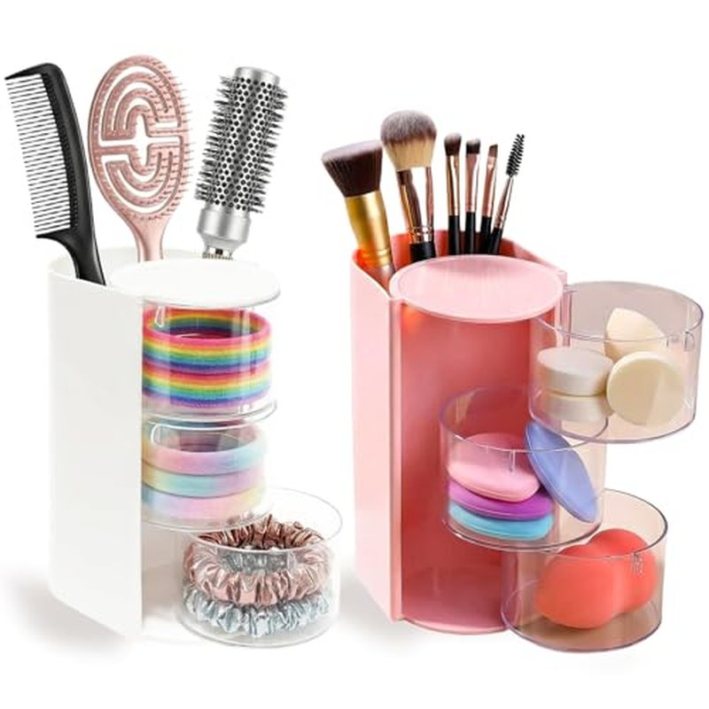 3-Layer Rotating Hair Accessories Organizer - White & Pink