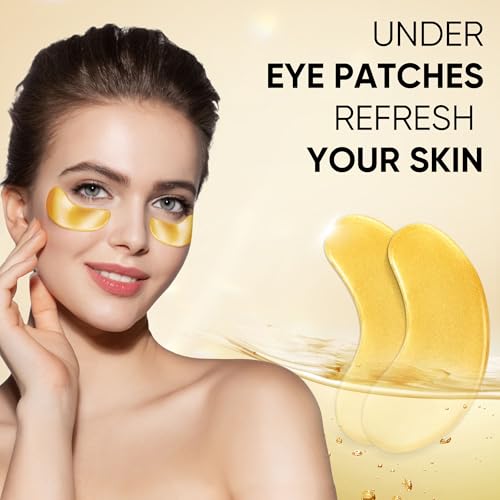 200Pcs/100 Pair Under Eye Patches Gold for Dark Circles, Puffy Eyes, and Wrinkles, 24K Gold Eye Mask for Face, Eye Cream for Men and Women