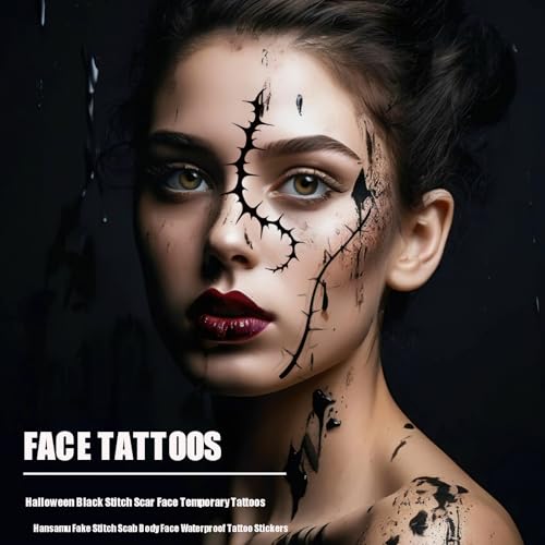 16 Sheet Stitch Scar Face Temporary Tattoos - Halloween Waterproof