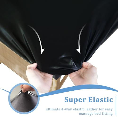Waterproof PU Leather Massage Table Cover - Fitted Spa Bed Sheet (Black)