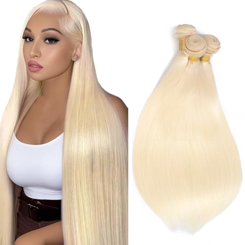 613 Blonde Straight Human Hair Bundles - 10A Quality, 22-26 Inch