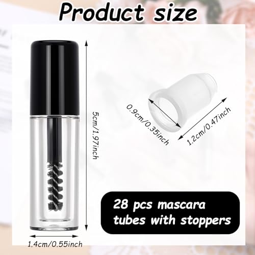 28 Pack Empty Mascara Tubes with Wands, 3ml