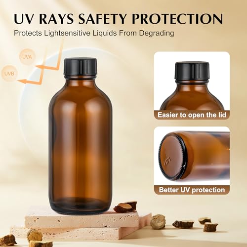 4oz Amber Glass Boston Round Bottles with Leak-Proof Lids - 24 Pack